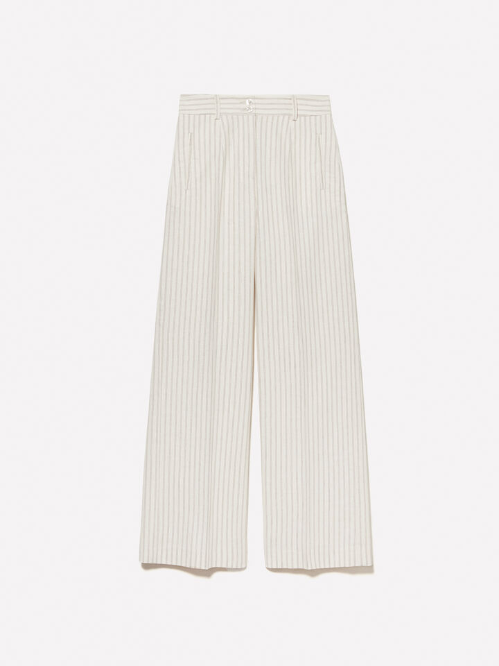 Beige striped trousers - women's palazzo trousers - Creamy White | Sisley image number 6